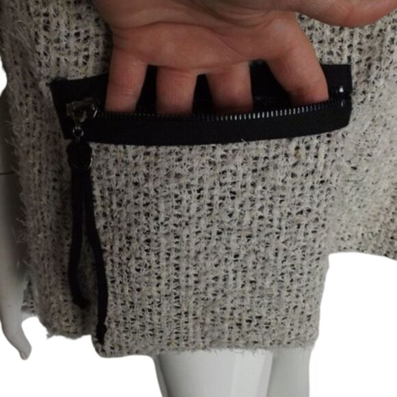 YUSHI Sweater, M/L, Eyelash Knit Gray, Cowl Neck, Pocket, 3/4 sleeves VINTAGE - Picture 6 of 12